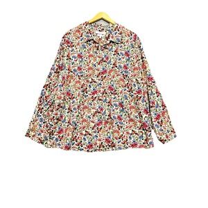 Foxcroft Button Down Shirt Womens Sz 22W Floral 100% Cotton Artsy Office Career